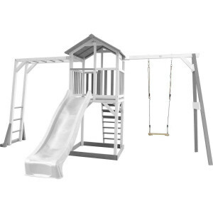 AXI Beach Tower Climbing Frame and Single Swing Gray / white - White Slide