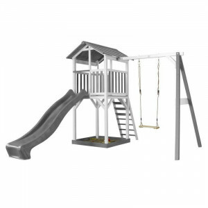 AXI Beach Tower Play Tower with Single Swing Gray / White - Gray Slide