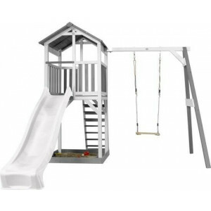 Axi Beach Tower Play Tower With Single Swing Gray / White - White Slide