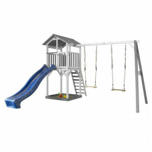 AXI Beach Tower Play Tower with Double Swing Gray / White - Blue Slide