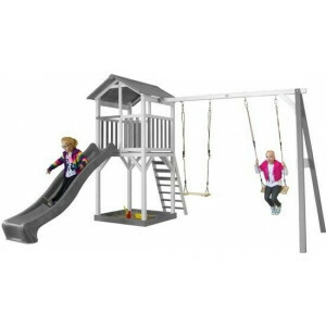 Axi Beach Tower Play Tower With Double Swing Gray / White - Gray Slide