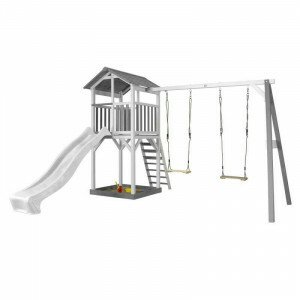AXI Beach Tower Play Tower with Double Swing Gray / White - White Slide