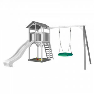 AXI Beach Tower Play Tower with Summer Nest Swing Gray / White - White Slide
