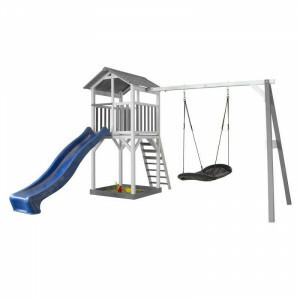 AXI Beach Tower Play Tower with Roxy Nest Swing Gray / White - Blue Slide