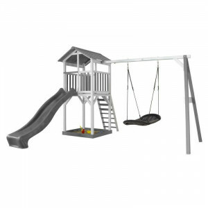AXI Beach Tower Play Tower with Roxy Nest Swing Gray / White - Gray Slide