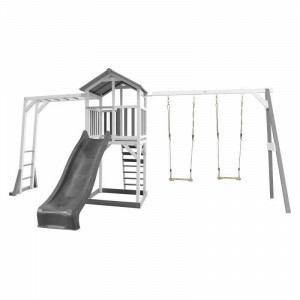 AXI Beach Tower Playtower with Climbing Frame and Double Swing Gray / White - Gray Slide