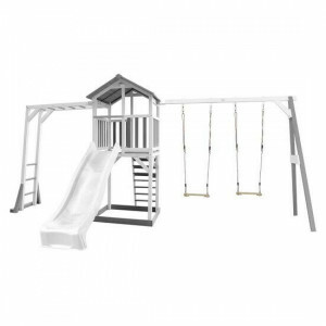AXI Beach Tower Play tower with climbing frame and double swing Gray / white - White Slide