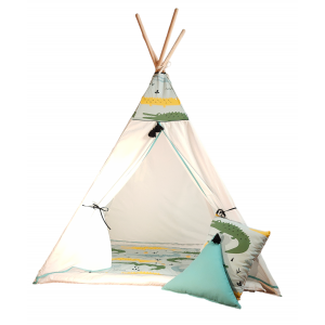 Tipi Tent for kids - Play tent - Crocodile Dundee - 160 x 110 x 110 cm - Complete set with rug and 2 cushions - Wigwam